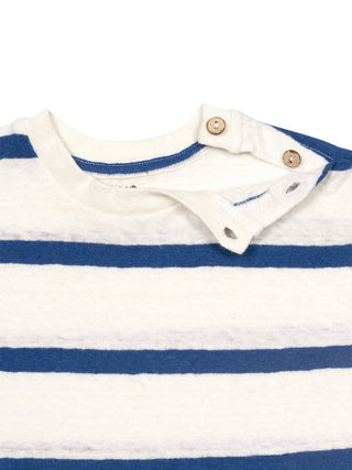 Gestreiftes T-Shirt aus Naturfaser-Mix - Creme/Blau