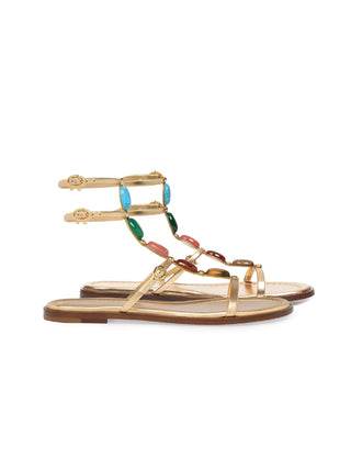 Verzierte Sandale Shanti aus Metallic-Leder