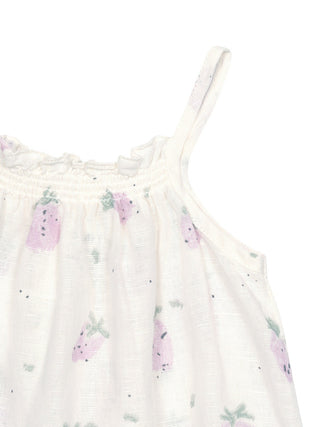 Bedruckter Jumpsuit aus gewebter Bio-Baumwolle und Leinen - Weiß/Erdbeeren