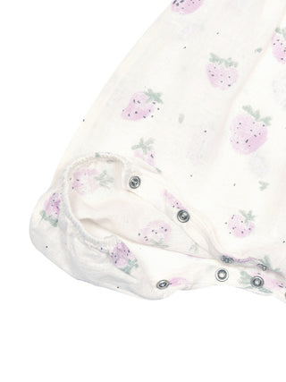Bedruckter Jumpsuit aus gewebter Bio-Baumwolle und Leinen - Weiß/Erdbeeren