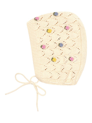 Canea Strickmütze mit Blumen - Beige