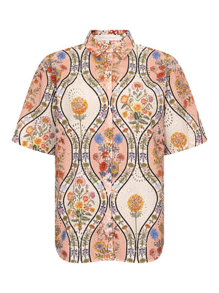 Bedrucktes Baumwollhemd Akari mit Broderie-Anglaise-Stickerei