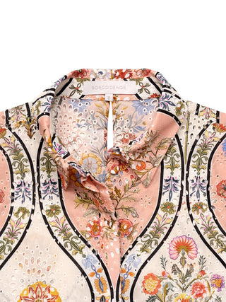 Bedrucktes Baumwollhemd Akari mit Broderie-Anglaise-Stickerei