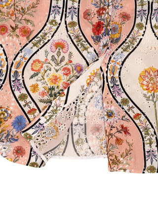 Bedrucktes Baumwollhemd Akari mit Broderie-Anglaise-Stickerei