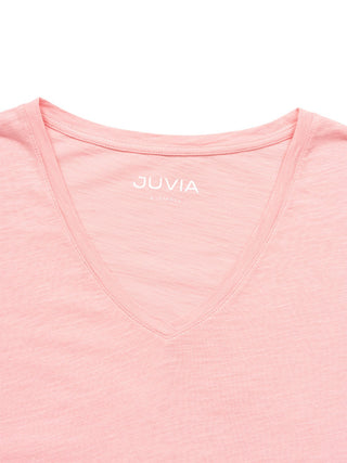 Kurzarm Shirt mit  V-Neck - Rosa