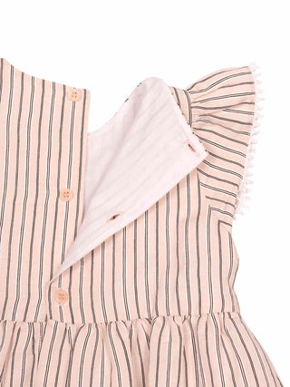 Kleid mit Rüschen und feinen Streifen - Creme