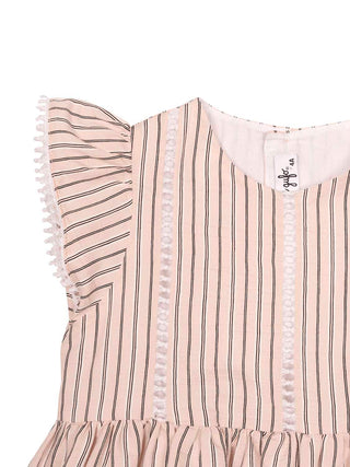 Kleid mit Rüschen und feinen Streifen - Creme