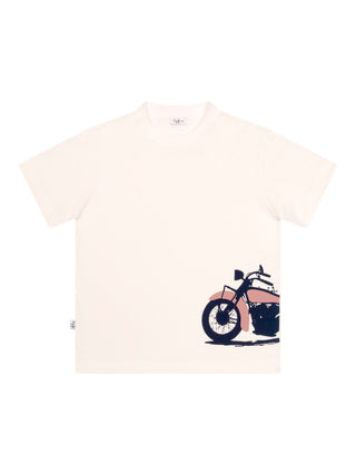 T-Shirt mit Motorrad-Print - Weiß