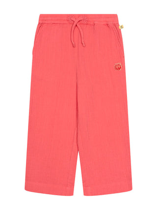 Crinkle-Baumwollhose mit weitem Bein - Rosa