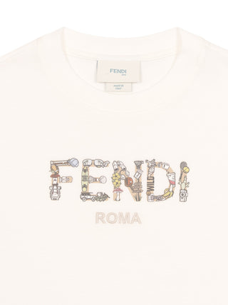 Besticktes T-Shirt mit Logo-Motiv - Weiß
