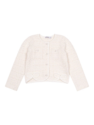 Bouclé-Strickcardigan mit Schleifen-Details - Creme
