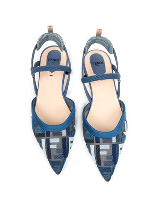 Flache Slingback aus Mesh mit FF-Stickerei