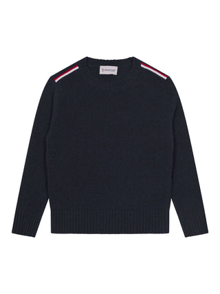 Pullover aus Wolle mit dreifarbigem Besatz - Dunkelblau