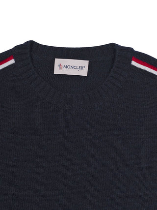 Pullover aus Wolle mit dreifarbigem Besatz - Dunkelblau
