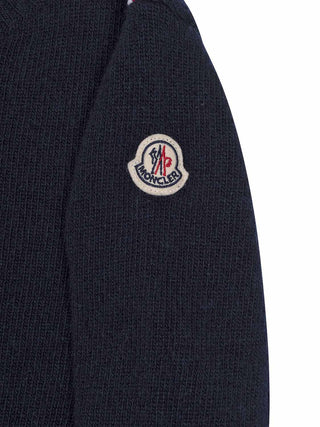 Pullover aus Wolle mit dreifarbigem Besatz - Dunkelblau