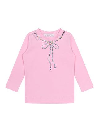 T-Shirt mit strassbesetzter Schleife - Rosa