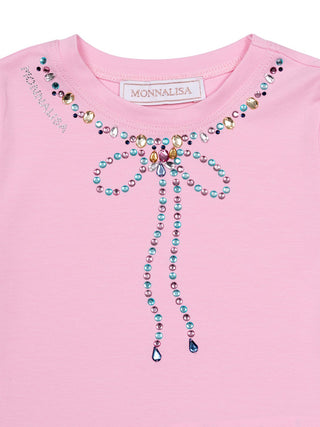 T-Shirt mit strassbesetzter Schleife - Rosa