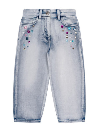 Jeans mit Strass und Kristallen - Blau