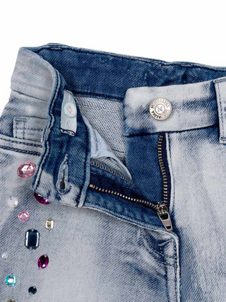 Jeans mit Strass und Kristallen - Blau