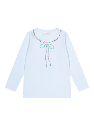 T-Shirt mit strassbesetzter Schleife - Hellblau