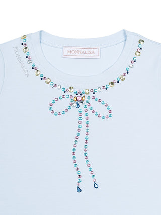 T-Shirt mit strassbesetzter Schleife - Hellblau