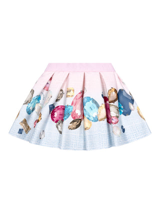 Disney Stitch x Monnalisa - Faltenrock mit Edelstein-Print - Rosa/Hellblau