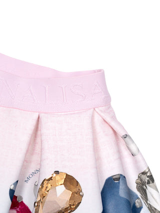 Disney Stitch x Monnalisa - Faltenrock mit Edelstein-Print - Rosa/Hellblau