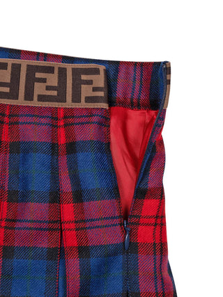 Faltenrock mit Schottenkaro und FF-Logo - Rot/Blau