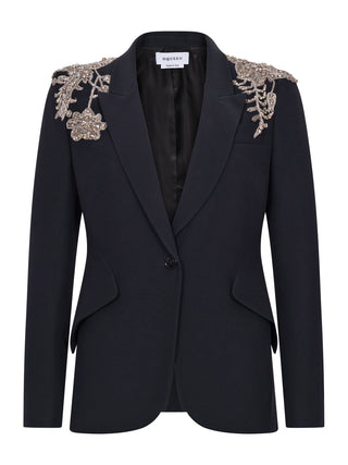 Silberne Tattoo Jacke mit spitzen Schultern