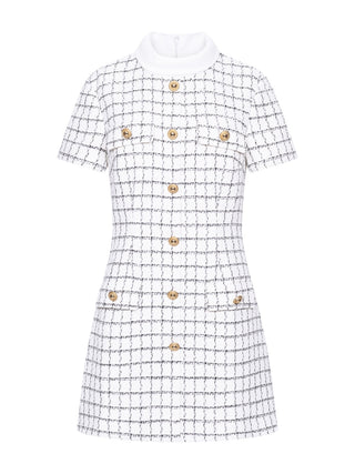 Tweed-Kleid mit weißem Kragen
