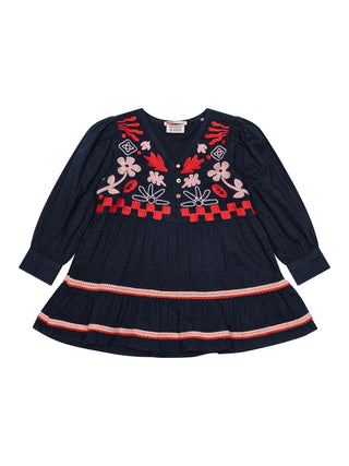 Kleid mit Jacquard-Stickerei - Navy