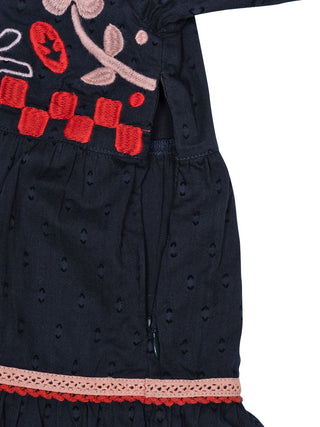 Kleid mit Jacquard-Stickerei - Navy