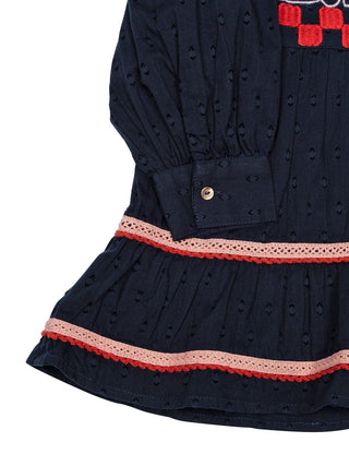 Kleid mit Jacquard-Stickerei - Navy