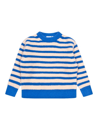 Carla gerippter Strickpullover - Blau/Creme