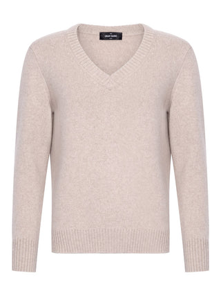 Kaschmirpullover mit V-Neck in Beige
