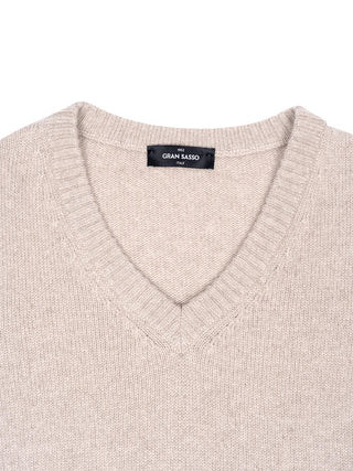 Kaschmirpullover mit V-Neck in Beige