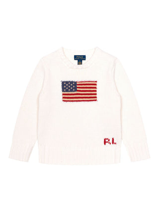 Strickpullover mit Flagge - Weiß