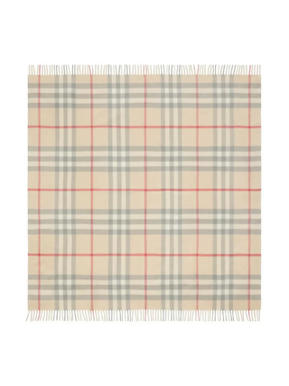Karierte Babydecke aus Wolle - Beige