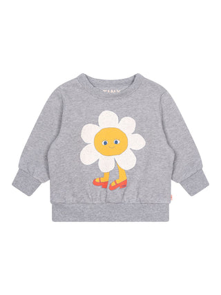 Sweatshirt mit Blumengrafik – Grau meliert