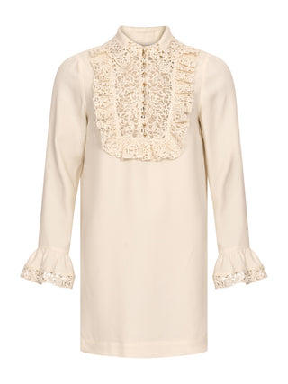 Etuikleid mit Spitzenbesatz - Creme