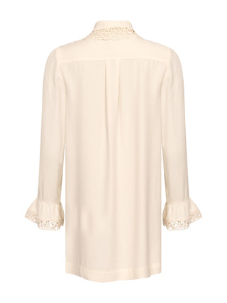 Etuikleid mit Spitzenbesatz - Creme