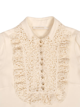 Etuikleid mit Spitzenbesatz - Creme