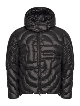 Pufferjacke aus gestepptem Nylon mit Monogramm - Schwarz