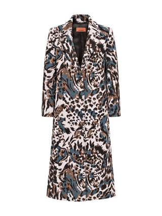Langer Einreihermantel mit Animalprint