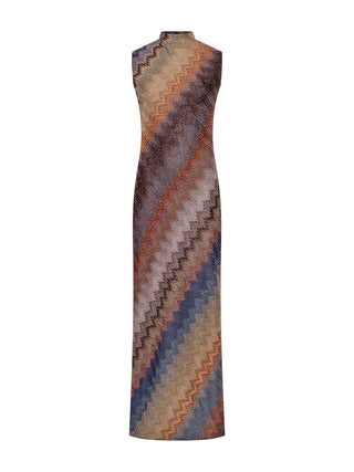 Hochgeschlossenes langes Kleid mit Schlangenmuster