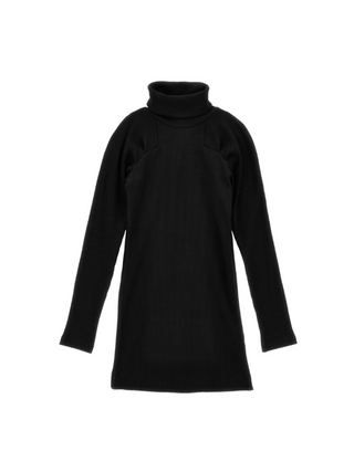 Geripptes Strickkleid Schwarz