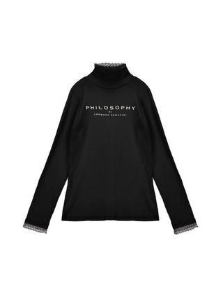 Rollkragenshirt mit Rüschen und Logo Schwarz