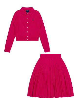 Baumwollset aus Cardigan und Rock - Pink