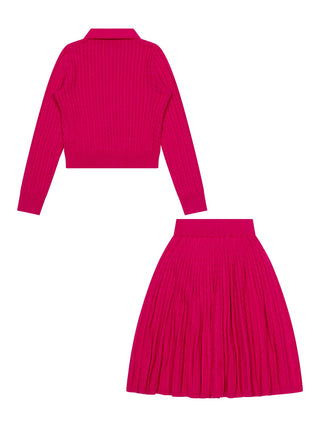 Baumwollset aus Cardigan und Rock - Pink