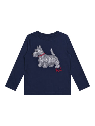 Langarm T-Shirt mit Hund-Motiv - Navy